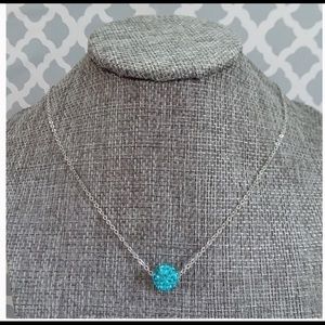 Turquoise Rhinestone Bead Silver tone Necklace